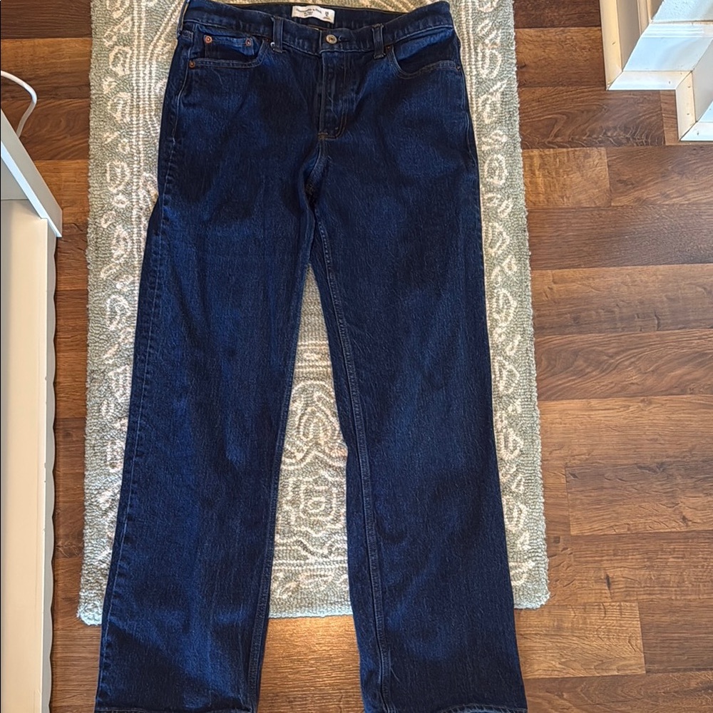 Abercrombie & Fitch Women's Navy Straight-Leg Jeans